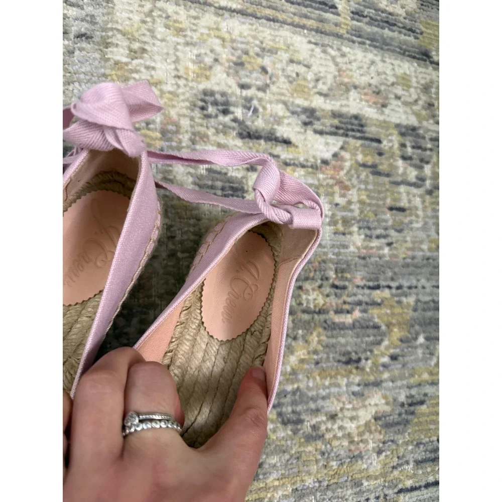 J.Crew Pink Canvas Lace Up Espadrille Flats Ankle Tie Shoes Womens 6